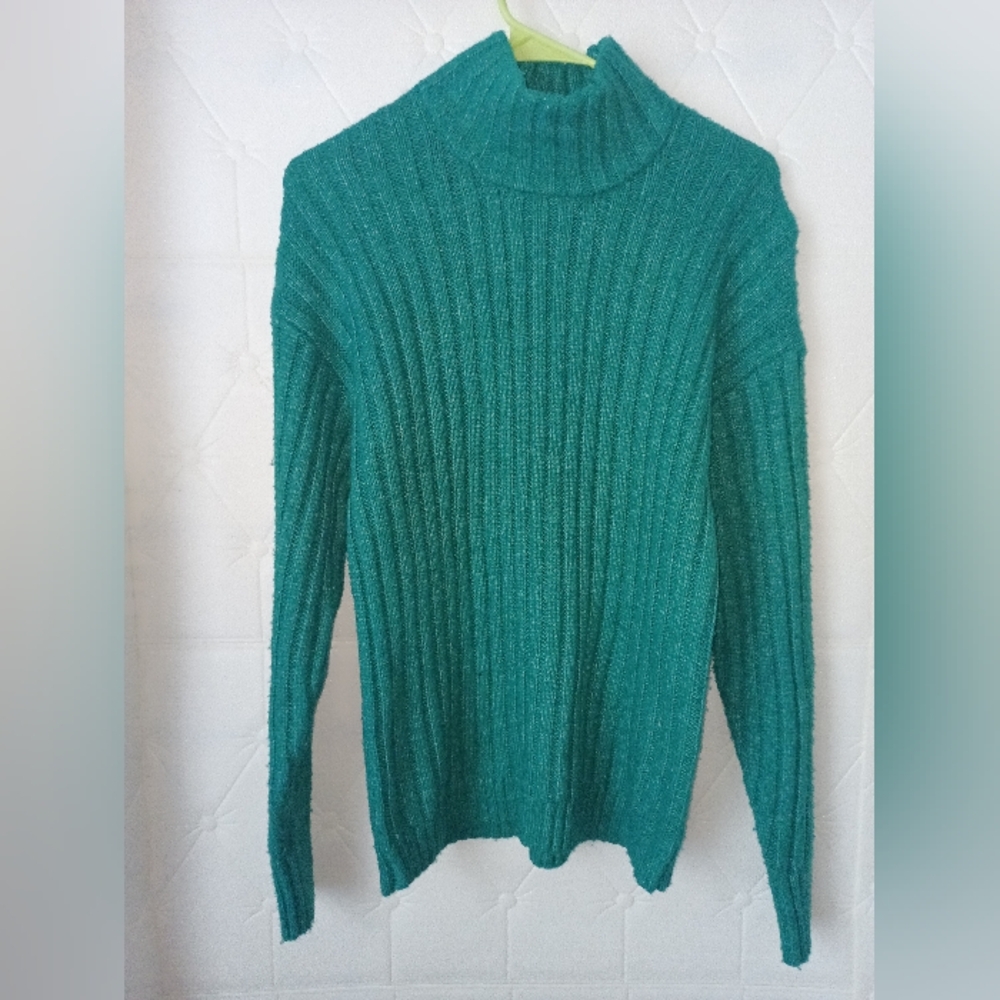 Time & Tru Teal Ribbed Turtleneck Sweater